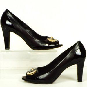 ANTONIO MELANI 7.5M black open-toe pumps leather uppers & soles made in Brazil